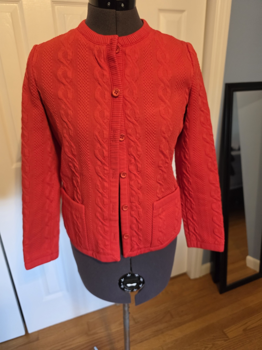 Vintage Red Cable-Knit Button-Front Women's Jacket